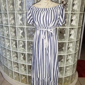 Striped Short Sleeve Woven Maternity Dress - Isabel Maternity by Ingrid & Isabel